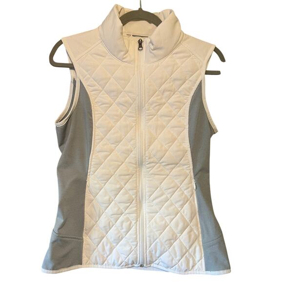 Athleta Jackets & Blazers - Athleta Upside Quilted Mixed Media White & Gray Vest Size Medium